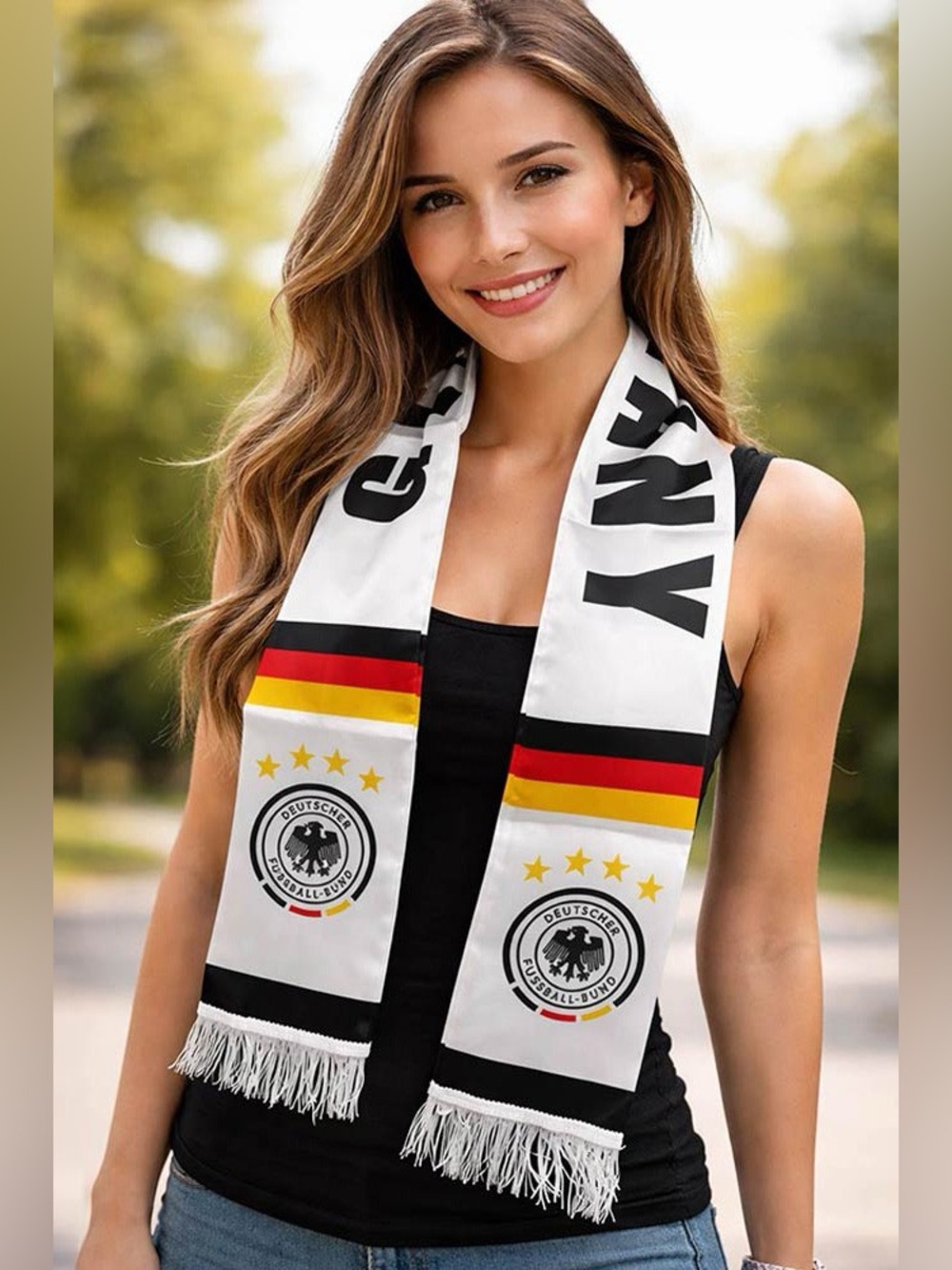 Germany White Multicolor Patriotic Soccer Fan Gear World Cup Game Day Team Scarf